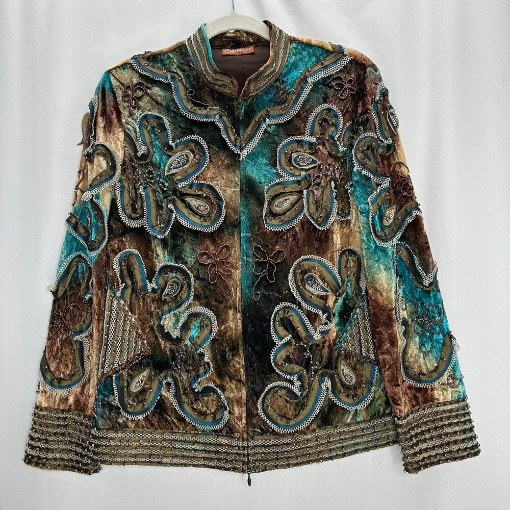 Obstinee by Ika brown beaded jacket medium art to wear equestrian tribal western